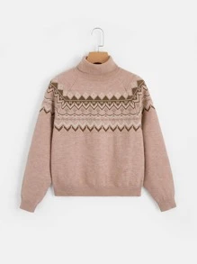 SHEIN 青少年女孩插肩袖鋸齒圖案套頭毛衣