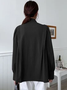 DAZY Bishop Sleeve Button Up Shirt,Fall Clothes - Black - View 2