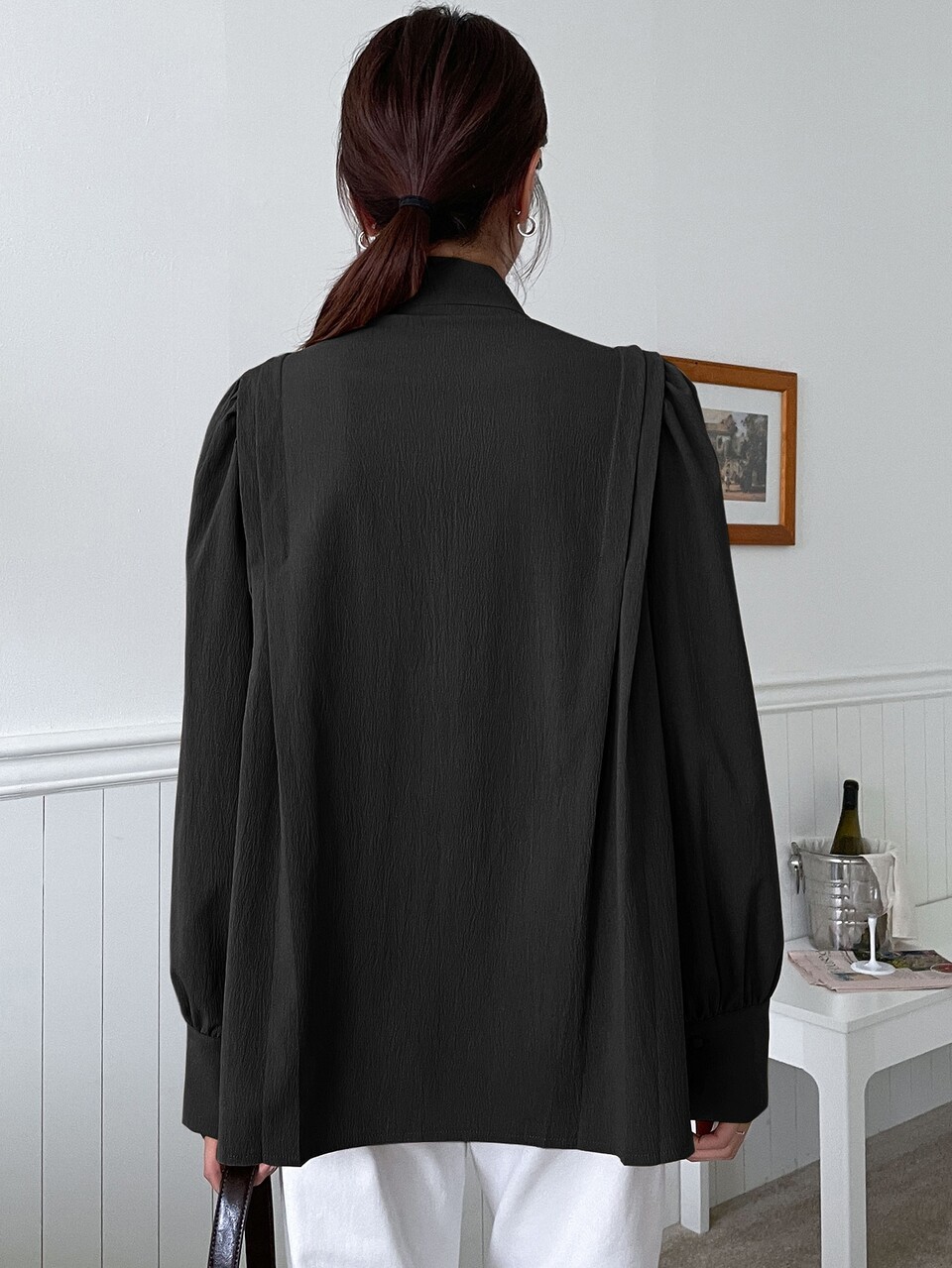 Bishop Sleeve Button Up Shirt,Fall Clothes