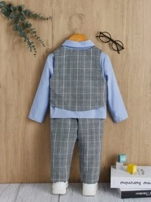 SHEIN 男嬰前蝴蝶結二合一襯衫和格紋長褲 - 彩色 - 查看 2