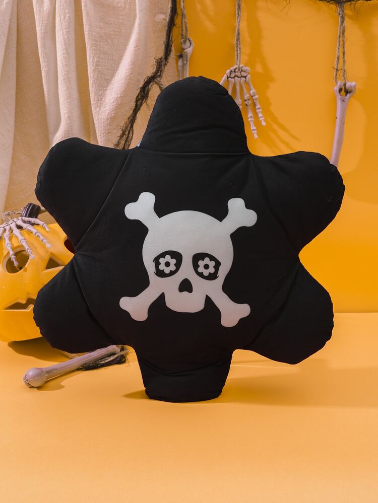1 pieza Cojines Decorativos Halloween con patrón de cráneo con diseño de flor - Blanco y Negro - Añade 1