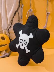 1 pieza Cojines Decorativos Halloween con patrón de cráneo con diseño de flor - Blanco y Negro - Ver 2