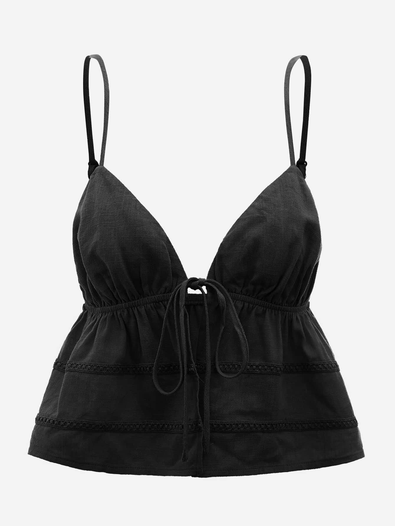 SHEIN ICON Áo hai dây Lộ Lưng Tương phản ren Thắt nơ trước màu trơn Boho