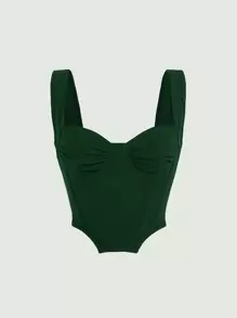 SHEIN MOD Ruched Bust Hanky Hem Wide Straps Top - Dark Green - View 1