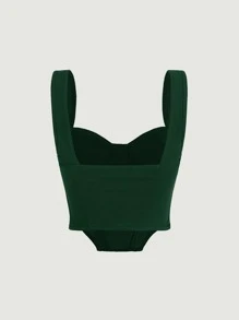 SHEIN MOD Ruched Bust Hanky Hem Wide Straps Top - Dark Green - View 2