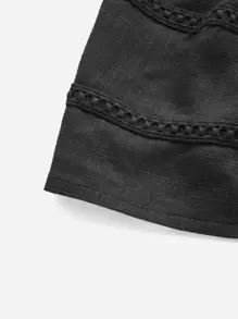 SHEIN ICON Áo hai dây Lộ Lưng Tương phản ren Thắt nơ trước màu trơn Boho - màu đen - Xem 5