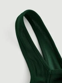 SHEIN MOD Ruched Bust Hanky Hem Wide Straps Top - Dark Green - View 3