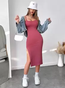 Rafferiza 1pc Split Thigh Cami Dress - Pink - View 3