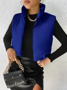 SHEIN Essnce Drawstring Hem Puffer Vest Coat In Fall/Winter - Royal Blue - View 1