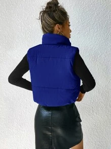 SHEIN Essnce Drawstring Hem Puffer Vest Coat In Fall/Winter - Royal Blue - View 2