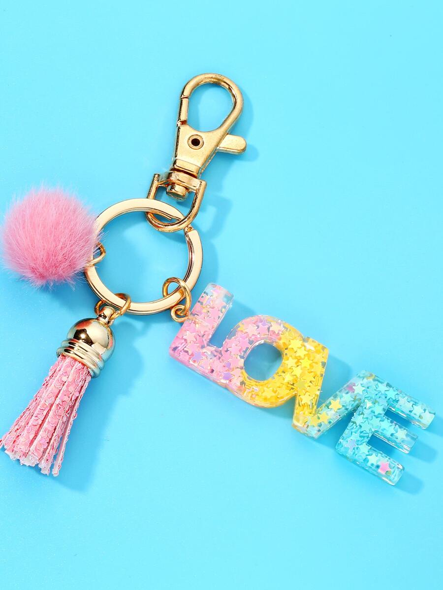 Móc khóa tua rua & chữ cái quyến rũ - Nhiều màu - Xem 1