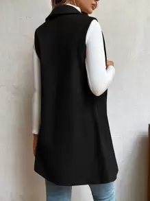 BizChic Solid Lapel Neck Vest Overcoat Workwear - Black - View 2