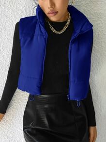 SHEIN Essnce Drawstring Hem Puffer Vest Coat In Fall/Winter - Royal Blue - View 4