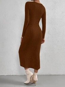 SHEIN Privé Solid Twist Asymmetrical Hem Bodycon Dress - Brown - View 2