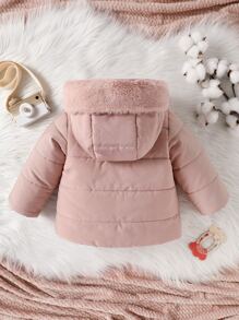 女婴泰迪拼接连帽棉服外套 - 藕粉色 - 查看 2
