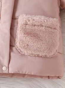 女婴泰迪拼接连帽棉服外套 - 藕粉色 - 查看 3