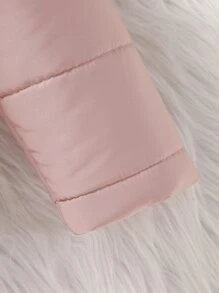女婴泰迪拼接连帽棉服外套 - 藕粉色 - 查看 4