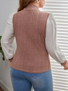 SHEIN Clasi Plus Contrast Puff Sleeve Mock Neck Top