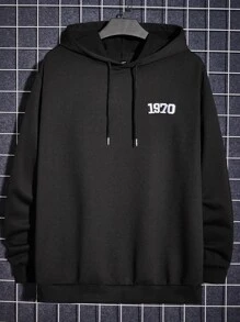 EASEVO 男士字母刺繡抽繩連帽衫 - 黑色 - 查看 1