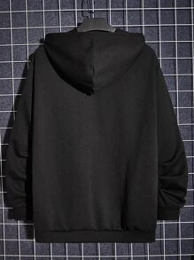 EASEVO 男士字母刺繡抽繩連帽衫 - 黑色 - 查看 2