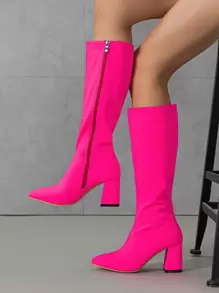 Neon Pink Zip Side Lace-up Front Combat Boots
