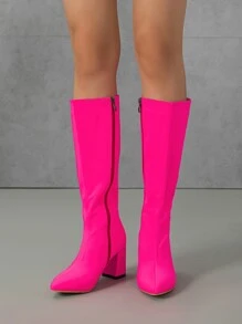 Neon Pink Zip Side Lace-up Front Combat Boots