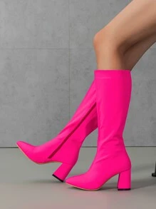 Neon Pink Zip Side Lace-up Front Combat Boots