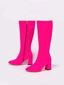 Neon Pink Zip Side Lace-up Front Combat Boots