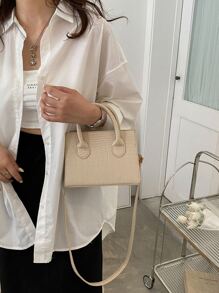 Không thấm nước, nhẹ, túi vuông có tay cầm đôi cá sấu nổi dành cho doanh nhân dành cho nữ tuổi teen Sinh viên đại học, tân binh và nhân viên cổ trắng Hoàn hảo cho văn phòng, đại học, công việc, kinh doanh, đi làm - Màu Khaki - Xem 5