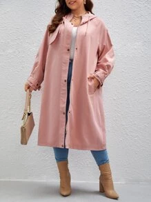 Gabardina de manga raglán con capucha - Rosa coral - Ver 1