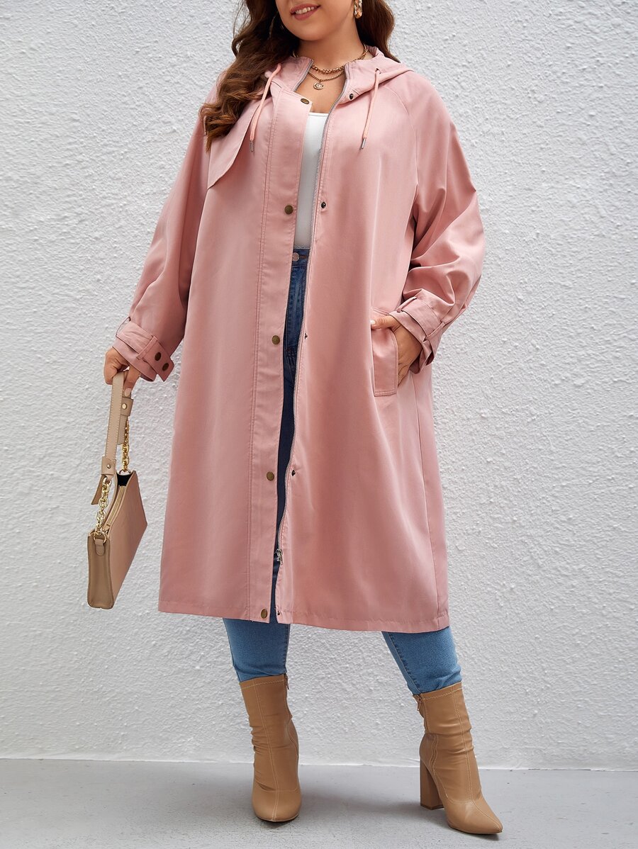 Gabardina de manga raglán con capucha - Rosa coral - Ver 1