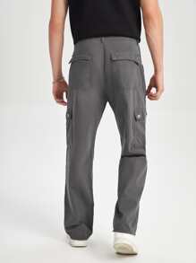 Manfinity RebelGame 男士棉翻蓋口袋工裝牛仔褲 - 深灰色 - 查看 2