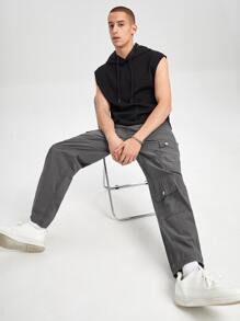 Manfinity RebelGame 男士棉翻蓋口袋工裝牛仔褲 - 深灰色 - 查看 4