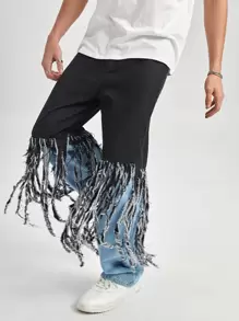 Manfinity Men Fringe Trim Straight Leg Jeans - Black - View 1