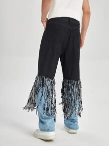 Manfinity Men Fringe Trim Straight Leg Jeans - Black - View 2