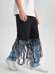 Manfinity Men Fringe Trim Straight Leg Jeans - Black - View 3