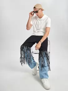 Manfinity Men Fringe Trim Straight Leg Jeans - Black - View 4