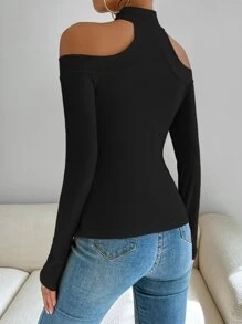 Chiquease Halter Neck Rib-Knit Tee Fall Cloth For Women - Black - View 2