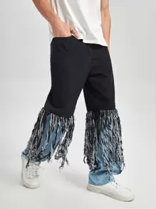 Manfinity Men Fringe Trim Straight Leg Jeans - Black - View 6