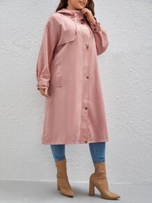 Gabardina de manga raglán con capucha - Rosa coral - Ver 3