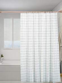 Plaid Print Shower Curtain - Black and White - View 1