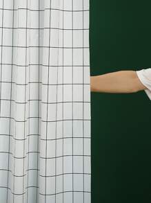 Plaid Print Shower Curtain - Black and White - View 2