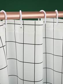 Plaid Print Shower Curtain - Black and White - View 5