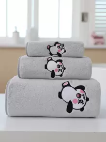 1入組貓熊刺繡毛巾 - 灰色 - 查看 1