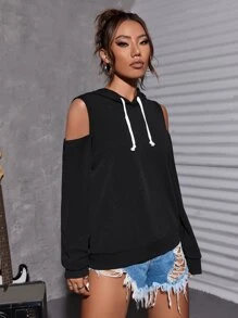 SHEIN ICON Heart Cut Out Back Rhinestone Detail Drawstring Hoodie Graduation,Back To School Outfits,Graduation,Teacher Outfits For Women,Back To School In Fall/Winter