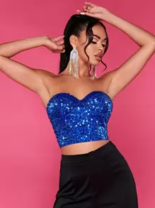 SHEIN BAE Sequin Tube Top - Royal Blue - View 1