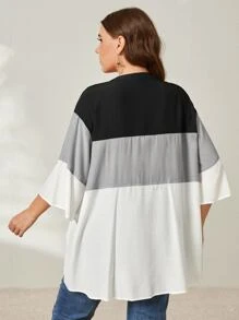 SHEIN LUNE 大碼撞色落肩袖襯衫 - 黑色 - 查看 2