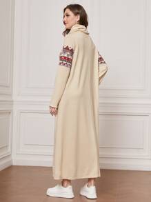 Mulvari Funnel Neck Geo Print Tee Dress - Apricot - View 3