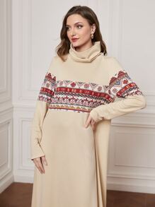 Mulvari Funnel Neck Geo Print Tee Dress - Apricot - View 5