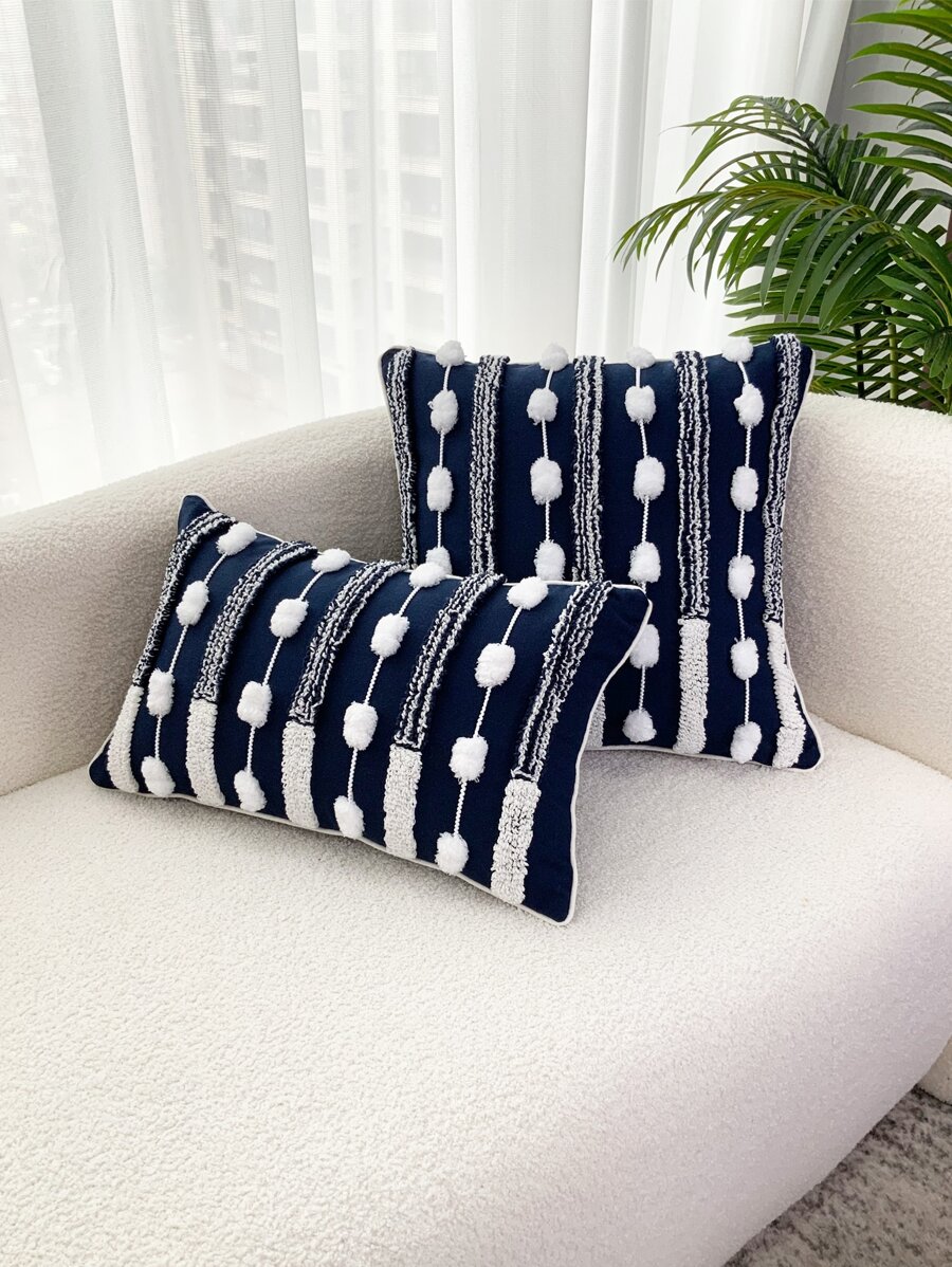 1pc Pom Pom Decor Cushion Cover Without Filler - Multicolor - View 1